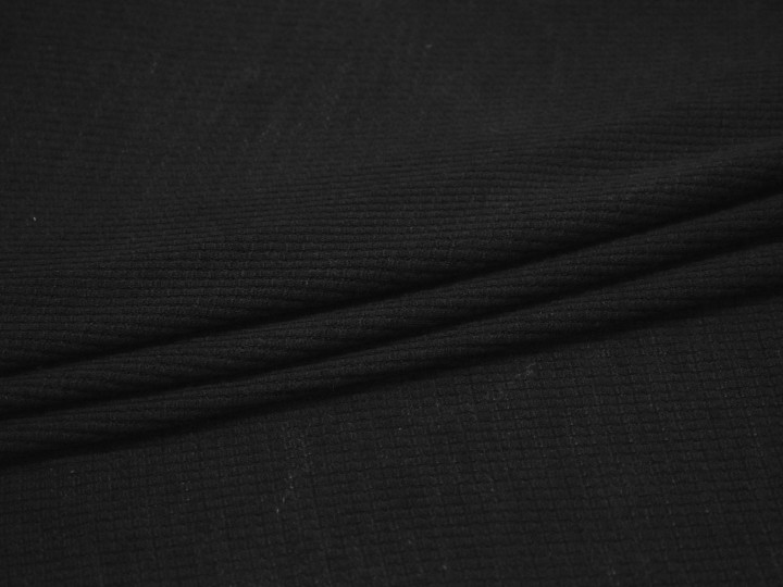 Трикотаж черный фактурный шерсть полиэстер АВ270