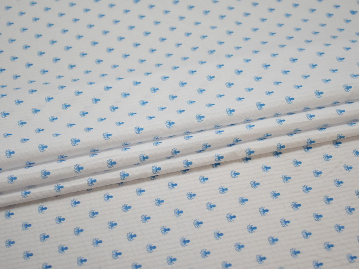 Рубашечная белая голубая ткань принт хлопок ЕВ532