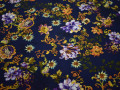 Плательная синяя желтая ткань цветы полиэстер эластан ББ193