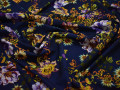Плательная синяя желтая ткань цветы полиэстер эластан ББ193