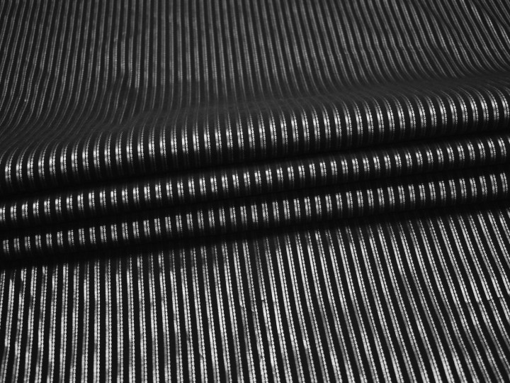 Рубашечная черная серебряная ткань полоска хлопок эластан БГ242