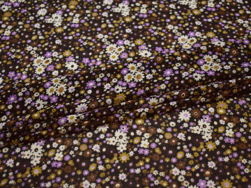 Шифон коричневый сиреневый цветы полиэстер ББ455