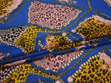 Шифон синий желтый леопард узор полиэстер ББ466