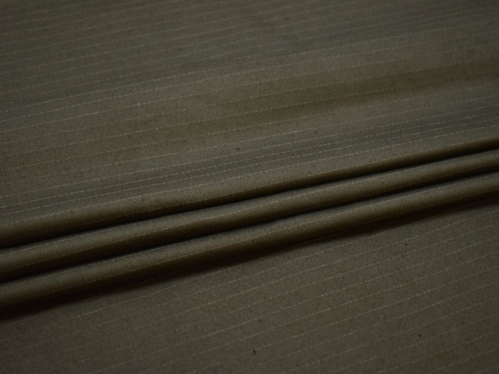 Костюмная оливковая ткань полоска хлопок ВД163