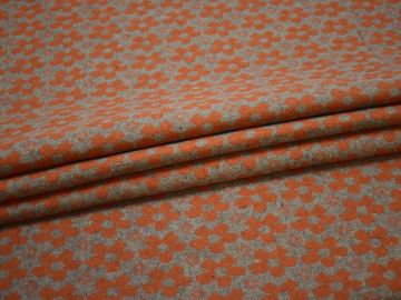 Пальтовая серая оранжевая ткань цветы шерсть полиэстер ГЖ14