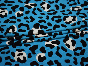 Трикотаж голубой черный леопард хлопок АД556