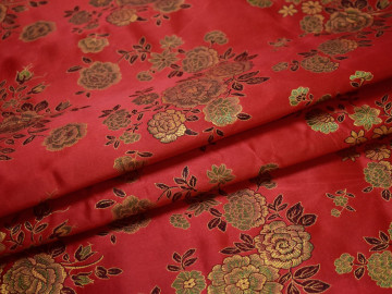 Китайский шёлк красный черный цветы полиэстер ГВ424