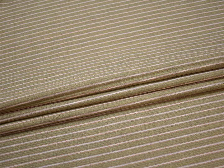 Костюмная оливковая белая ткань полоска вискоза лен полиэстер ГЕ4132