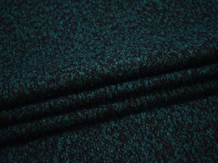 Костюмная букле бирюзовая черная ткань хлопок полиэстер ВД652
