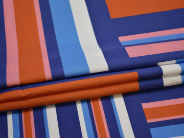 Плательная синяя оранжевая ткань полоска хлопок ЕВ292