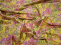 Хлопок с эластаном желтый фиолетовый цветы листья ЕВ291