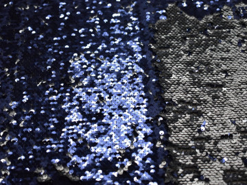 Сетка с синими и черными пайетками полиэстер ГБ424
