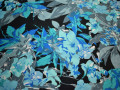 Атлас серый синий цветочный узор полиэстер ББ58