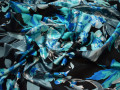 Атлас серый синий цветочный узор полиэстер ББ58