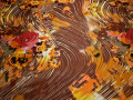 Атлас коричневый цветочный узор полоски полиэстер ББ536