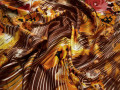 Атлас коричневый цветочный узор полоски полиэстер ББ536