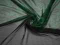 Шёлк-шифон зеленый черный цветы листья ЕВ383