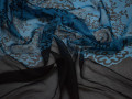 Шёлк-шифон голубой черный цветочный узор ЕВ397