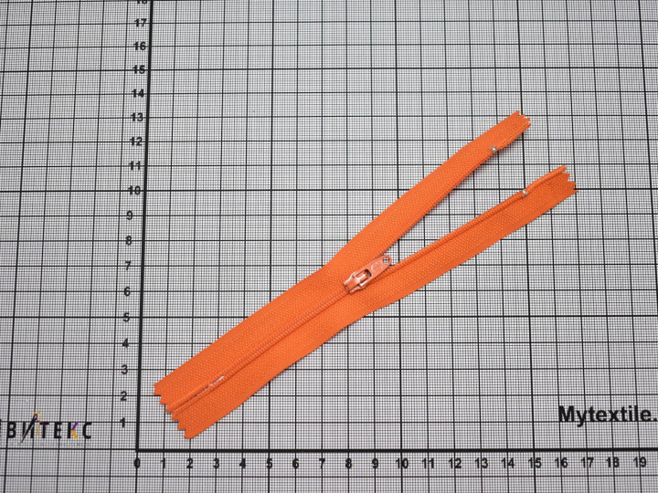 Неразъёмная молния оранжевого цвета 14 см, тип 3, пластик М5Р516