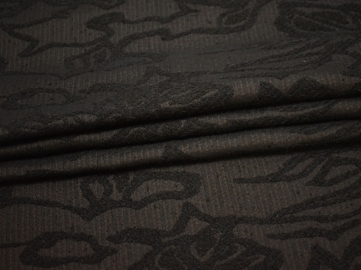 Пальтовая коричневая ткань шерсть полиэстер цветочный узор ГД564