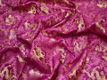 Китайский шёлк малиновый цветы листья полиэстер ЕБ2157