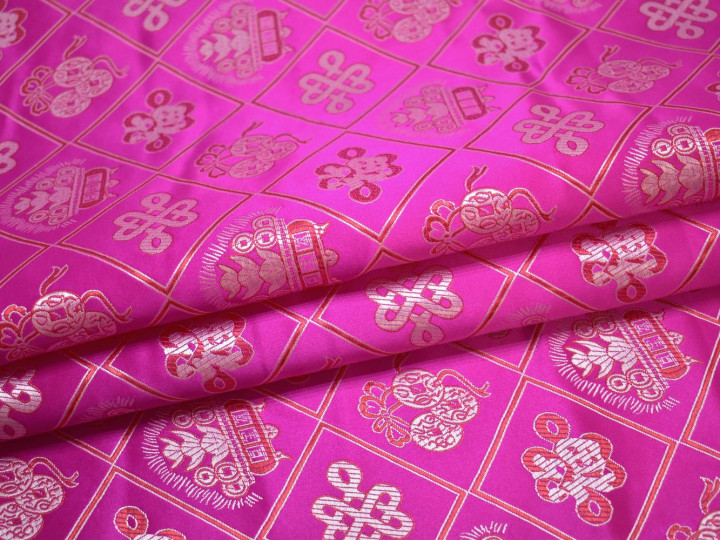 Китайский шёлк розовый узор полиэстер ГВ498