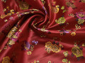 Китайский шёлк бордовый цветочный узор полиэстер ГВ499