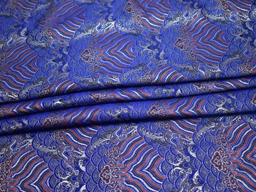 Китайский шёлк синий орнамент полиэстер ГВ4110