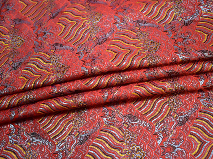 Китайский шёлк красный орнамент полиэстер ГВ493