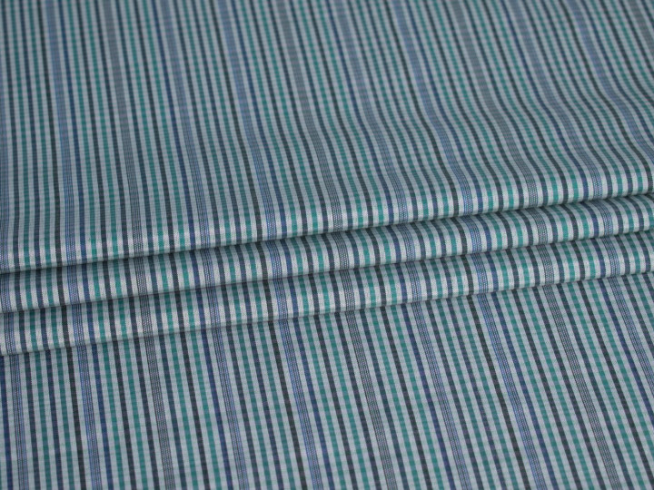 Рубашечная синяя зеленая ткань полоска ЕВ3120