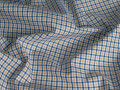 Рубашечная синяя горчичная ткань в полоску ББ1128