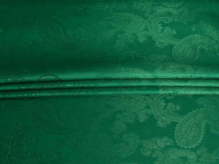 Подкладочная жаккардовая зеленая ткань пейсли ГБ2221