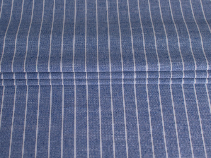 Рубашечная синяя белая ткань полоска ЕВ3142