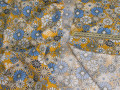 Штапель горчичный голубой цветочный принт ББ3132