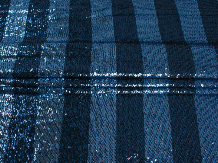 Сетка синяя голубая с пайетками полоска ГБ5137