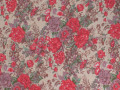 Плательная бежевая красная ткань цветы листья ЕБ2216