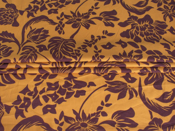Плательная оранжевая коричневая ткань цветы листья ЕБ2220