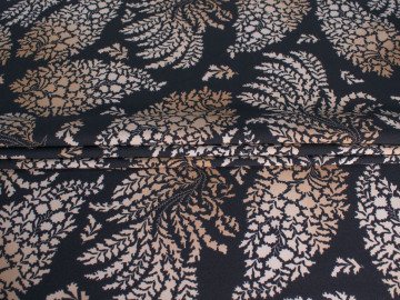 Плательная черная бежевая ткань цветочный узор ЕБ3225