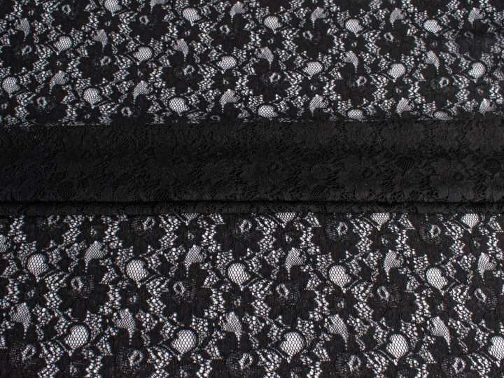 Гипюр черный цветы листья БВ5134