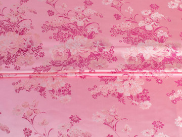 Китайский шёлк розовый малиновый цветы листья ГВ4146