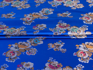 Китайский шёлк синий цветочный узор ГВ4148