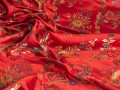 Китайский шёлк красный золотой цветы листья ГВ4154