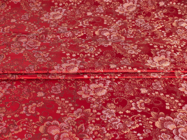 Китайский шёлк красный цветочный узор ГВ4137