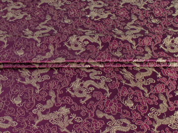 Китайский шёлк бордовый цветочный узор драконы ГВ4126