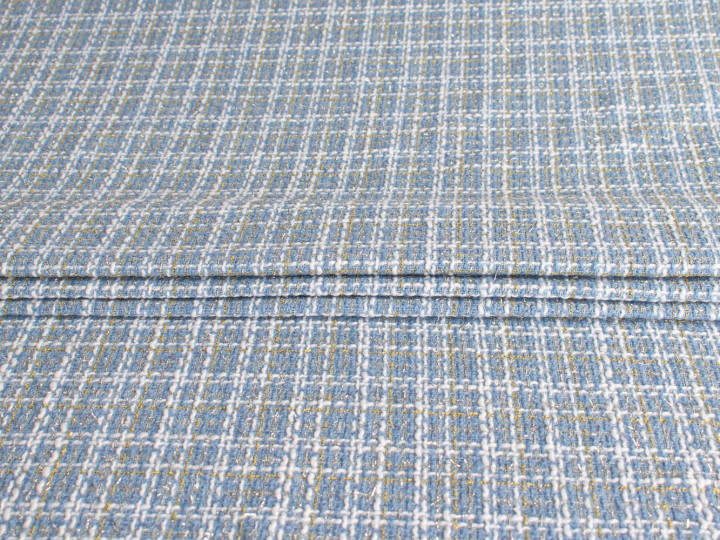 Пальтовая шанель голубая белая люрекс ткань ГЖ390