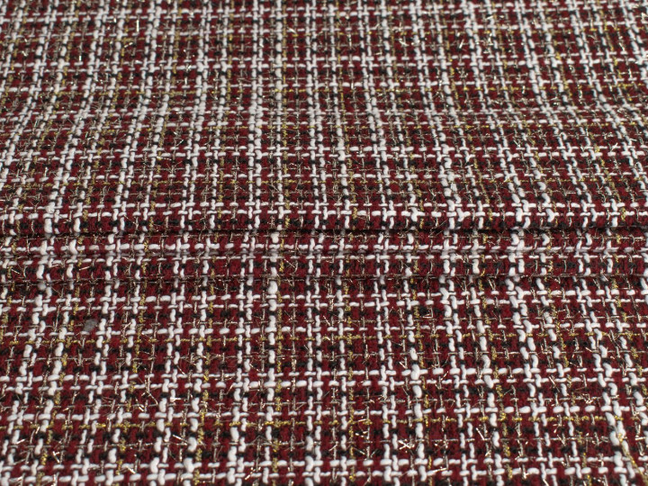 Пальтовая шанель бордовая белая люрекс ткань ГЖ388