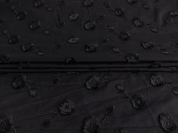 Плательная черная ткань цветы вышивка ЕВ2159