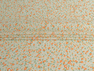 Плательная мятная оранжевая ткань цветочный узор ДЕ353