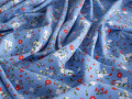 Плательная голубая красная ткань цветы листья ДЕ356
