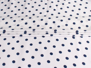 Плательная белая синяя ткань горох ЕВ691